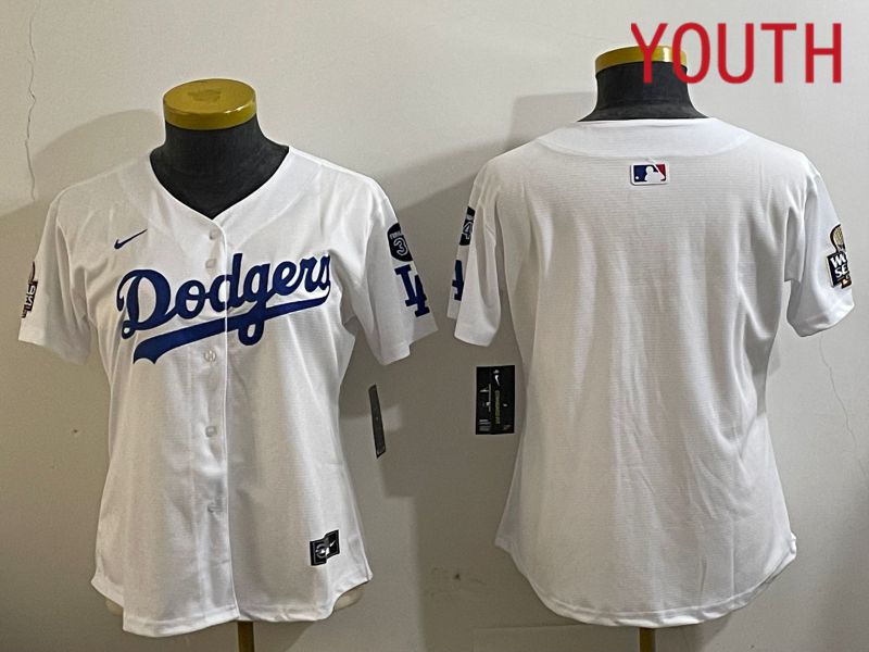 Youth Los Angeles Dodgers Blank White Game 2024 Nike MLB Jersey style 112120->youth mlb jersey->Youth Jersey